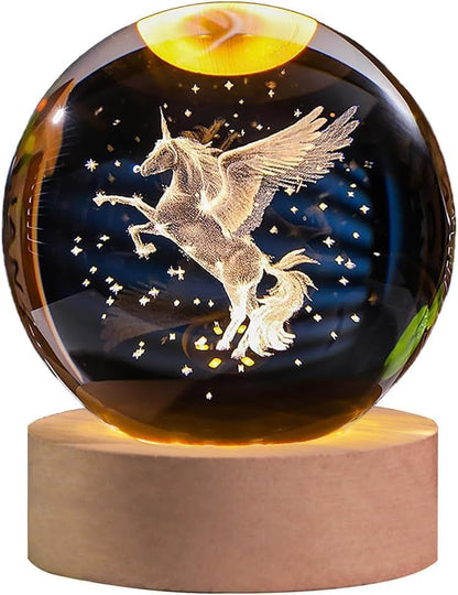 Crystavia™ 3D Engraved Crystal Ball LED Night Lamp with Wooden Base
