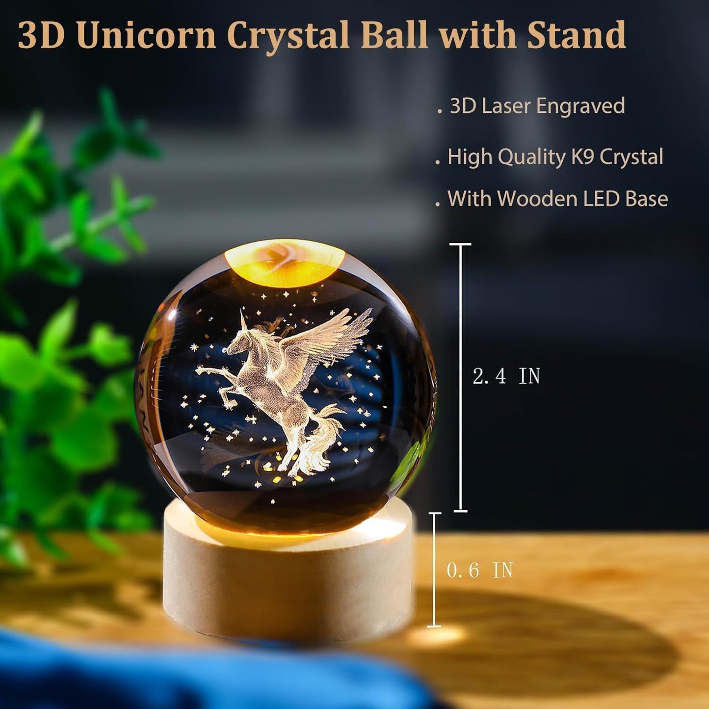 Crystavia™ 3D Engraved Crystal Ball LED Night Lamp with Wooden Base