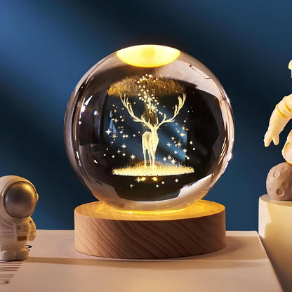 Crystavia™ 3D Engraved Crystal Ball LED Night Lamp with Wooden Base