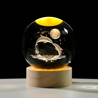 Crystavia™ 3D Engraved Crystal Ball LED Night Lamp with Wooden Base