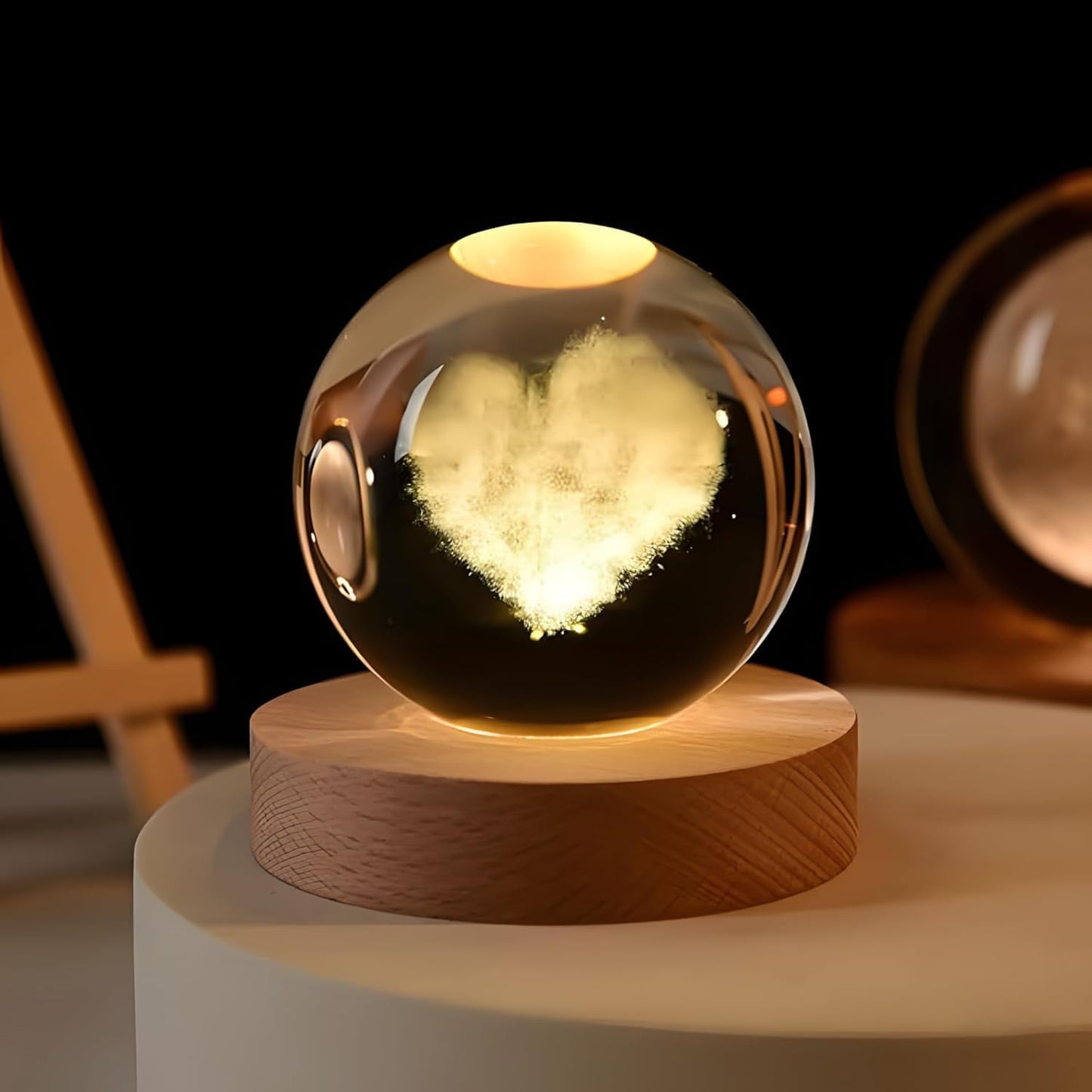 Crystavia™ 3D Engraved Crystal Ball LED Night Lamp with Wooden Base