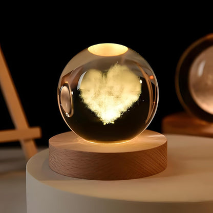 Crystavia™ 3D Engraved Crystal Ball LED Night Lamp with Wooden Base