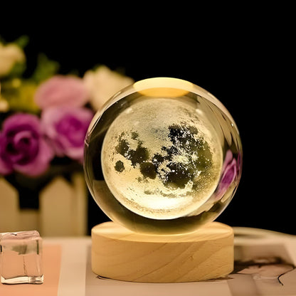 Crystavia™ 3D Engraved Crystal Ball LED Night Lamp with Wooden Base