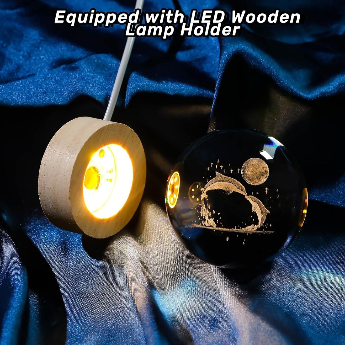 Crystavia™ 3D Engraved Crystal Ball LED Night Lamp with Wooden Base