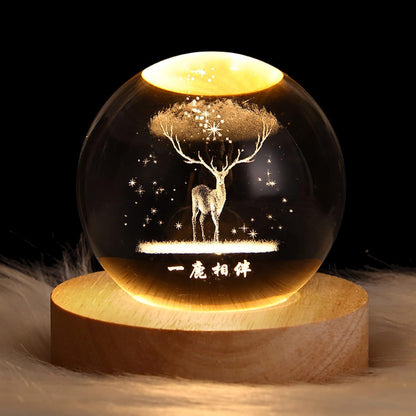 Crystavia™ 3D Engraved Crystal Ball LED Night Lamp with Wooden Base