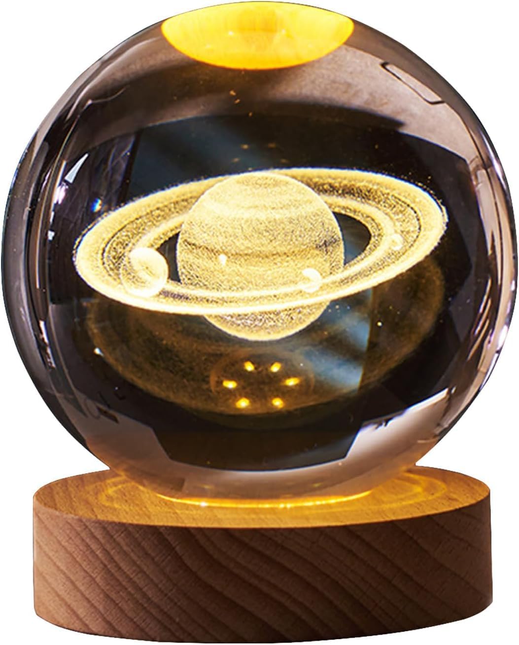 Crystavia™ 3D Engraved Crystal Ball LED Night Lamp with Wooden Base