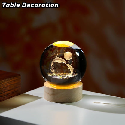 Crystavia™ 3D Engraved Crystal Ball LED Night Lamp with Wooden Base