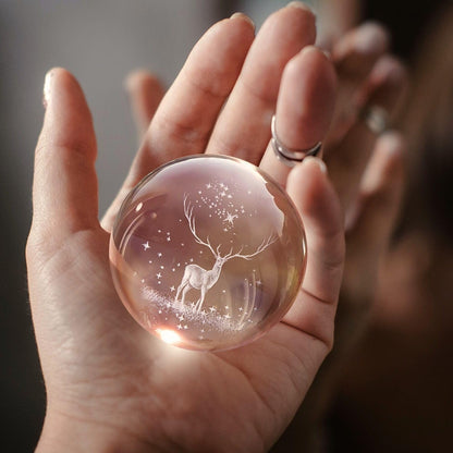 Crystavia™ 3D Engraved Crystal Ball LED Night Lamp with Wooden Base