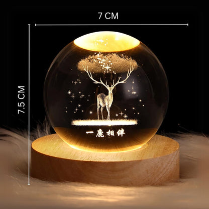 Crystavia™ 3D Engraved Crystal Ball LED Night Lamp with Wooden Base