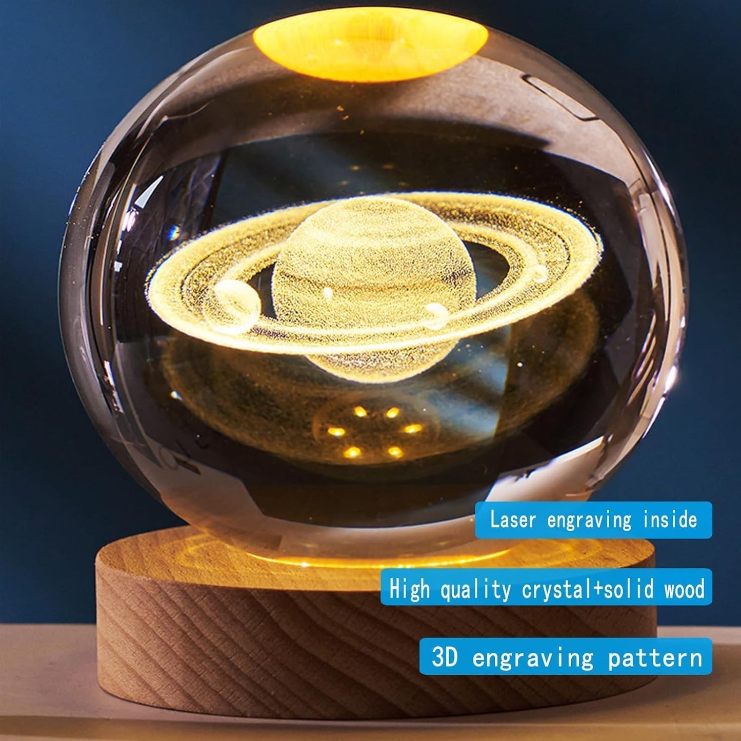 Crystavia™ 3D Engraved Crystal Ball LED Night Lamp with Wooden Base