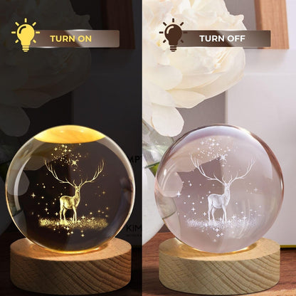 Crystavia™ 3D Engraved Crystal Ball LED Night Lamp with Wooden Base