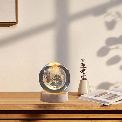Crystavia™ 3D Engraved Crystal Ball LED Night Lamp with Wooden Base