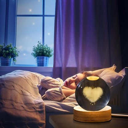 Crystavia™ 3D Engraved Crystal Ball LED Night Lamp with Wooden Base