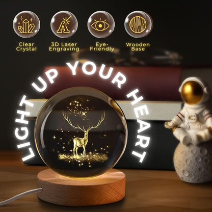 Crystavia™ 3D Engraved Crystal Ball LED Night Lamp with Wooden Base